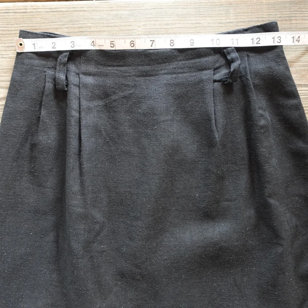 Vintage 90s Linen Mini Skirt 4 Black High Waisted Pleated Belt Loops Minimalist‎